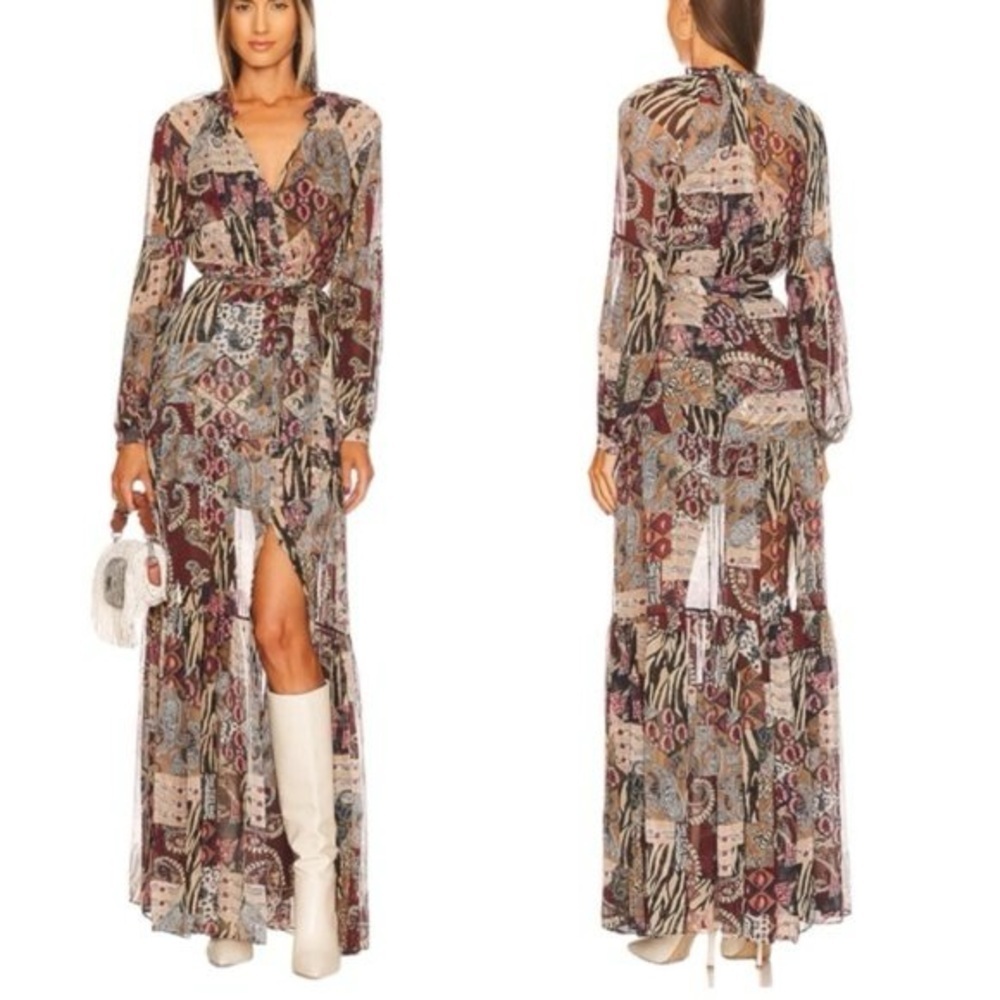 Veronica Beard Isra Multicolor Patchwork Print 100% Silk Maxi Dress Boho Western - Picture 16 of 16